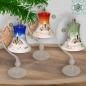 Mobile Preview: Christmas decoration glass bell on stand motif winter village green, blue, or red, series Lauscha Christmas