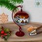 Preview: Christmas decoration glass ball on stand violet, blue, amber, green motif village church in winter series Lauscha Christmas