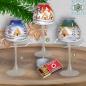 Mobile Preview: Christmas decoration windlight for Christmas with lampshade motif winter village green, blue, or red, series Lauscha Christmas