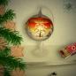 Mobile Preview: Christmas decoration windlight for Christmas glass ball on stand motif winter village green, blue, or red, series Lauscha Christmas