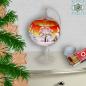 Mobile Preview: Christmas decoration windlight for Christmas glass ball on stand motif winter village green, blue, or red, series Lauscha Christmas
