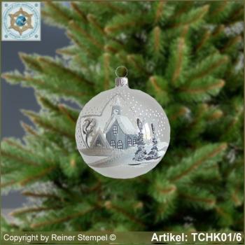 Christmas tree decorations Christmas tree ball glass ball with decor village church in winter