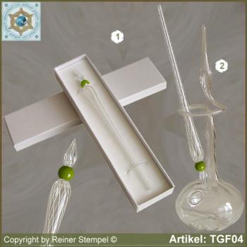 Glass pens, from strip glass, crystal clear white with pearl green