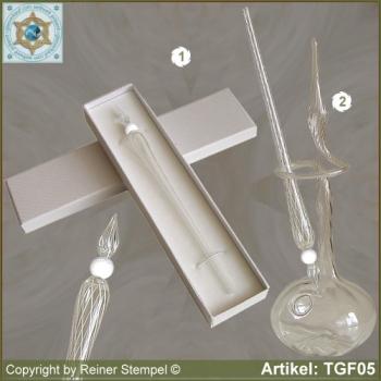 Glass pens, from strip glass, crystal clear white with pearl white