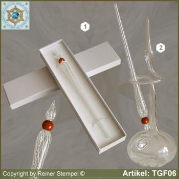 Glass pens, from strip glass, crystal clear white with pearl red