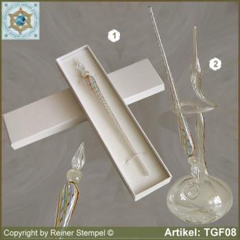 Tintenschreiber aus Glas, Glasfedern, Glasschreiber aus Fadenglas Kristallklar Bunt mit Perle Kristallklar