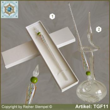 Glass pens, from strip glass, crystal clear colored with pearl green