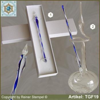 Glass pens from solid glass crystal white blue