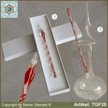 Tintenschreiber aus Glas, Glasfedern, Glasschreiber aus Massivglas Kristall Weiss Rot