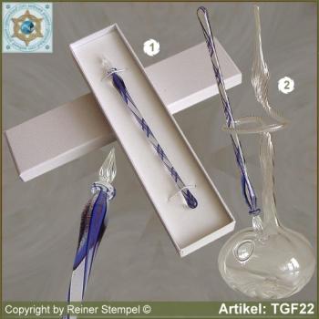 Tintenschreiber aus Glas, Glasfedern, Glasschreiber aus Massivglas Kristall Schwarz Blau