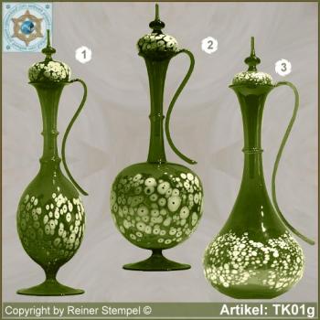 Carafe with lid green in 3 variants with white glass granules as pattern