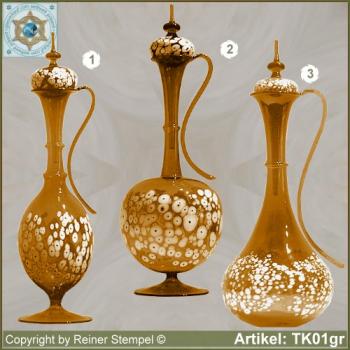 Carafe with lid amber in 3 variants with white glass granules as pattern