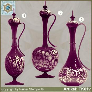 Carafe with lid violet in 3 variants with white glass granules as pattern
