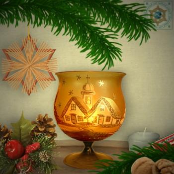 Christmas decoration windlight for Christmas, motif winter village gold, in 4 variants series gold magic