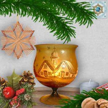 Weihnachtsdekoration Windlicht für Weihnachten in 4 Varianten mit Motiv Winterdorf Gold Serie Goldzauber