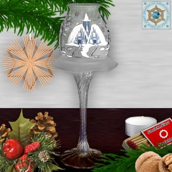 Weihnachtsdekoration Windlicht für Weihnachten mit Lampenschirm je 2 Varianten mit Motiv Winterdorf oder Traumwelle Silber Serie Frost