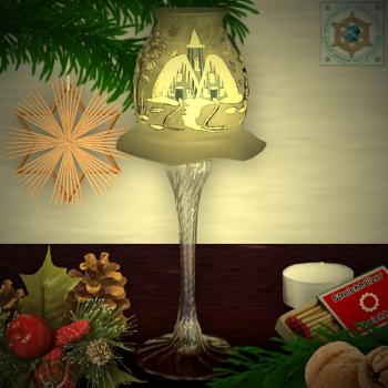 Weihnachtsdekoration Windlicht für Weihnachten mit Lampenschirm je 2 Varianten mit Motiv Winterdorf oder Traumwelle Silber Serie Frost