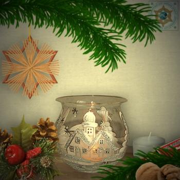 Weihnachtsdekoration Windlicht für Weihnachten in 4 Varianten mit Motiv Weihnachtsdorf Weiss/Silber Serie Frost