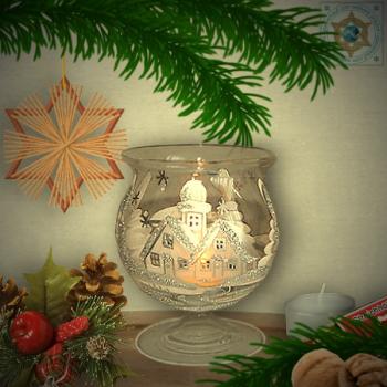 Christmas decoration windlight for Christmas, motif Christmas village white/silver, in 4 variants series frost