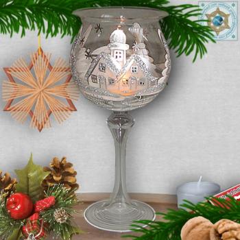 Weihnachtsdekoration Windlicht für Weihnachten in 4 Varianten mit Motiv Weihnachtsdorf Weiss/Silber Serie Frost