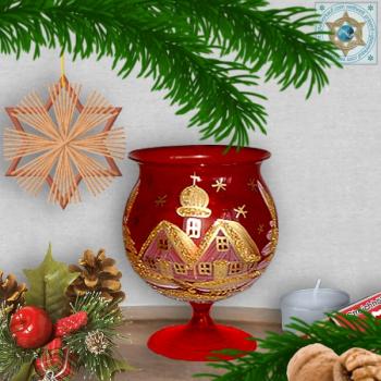 Christmas decoration windlight for Christmas, Christmas red motif winter village gold, in 4 variants series classik