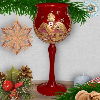 Christmas decoration windlight for Christmas, Christmas red motif winter village gold, in 4 variants series classik