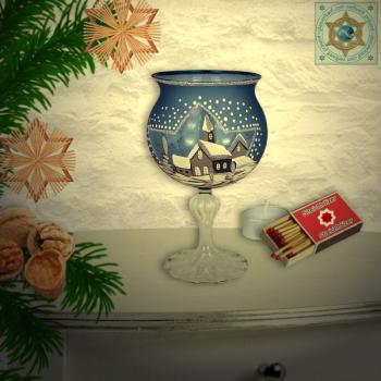 Weihnachtsdekoration Windlicht für Weihnachten mit Motiv Winterdorf Blau Serie Bergweihnacht