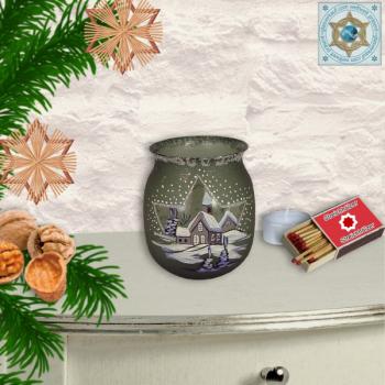 Christmas decoration windlight for Christmas with motif winter village green series Mountain Christmas