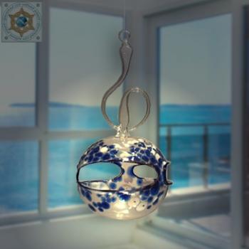 Wind light glass ball crystal clear with color pattern and curved handle for hanging