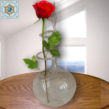 Rose vase from ribbed glass crystal clear