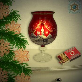 Christmas decoration windlight for Christmas with motif winter village red series Mountain Christmas