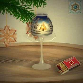 Weihnachtsdekoration Windlicht für Weihnachten mit Lampenschirm Motiv Winterdorf Blau Rot Grün Serie Lauschaer Weihnacht
