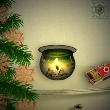 Christmas decoration windlight for Christmas bowl motif winter village green, blue, or red, series Lauscha Christmas