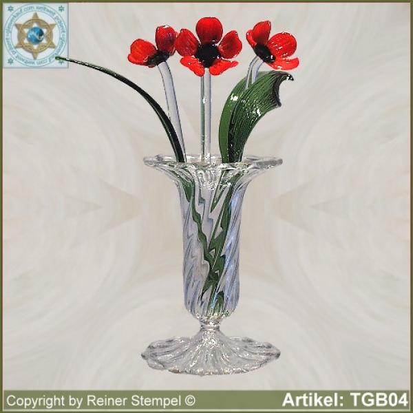 Glass flowers poppies bouquet Set 7-pc. red