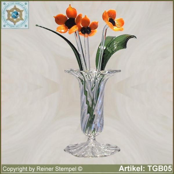 Glasblumen Blumen aus Glas Mohnblumen Strauss Set 7-tlg. Orange
