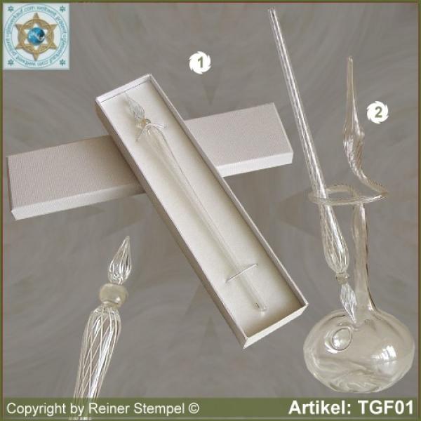 Tintenschreiber aus Glas, Glasfedern, Glasschreiber aus Fadenglas Kristallklar Weiss mit Perle Kristallklar