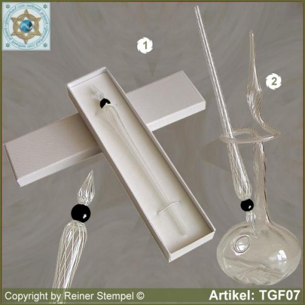 Glass pens, from strip glass, crystal clear white with pearl black