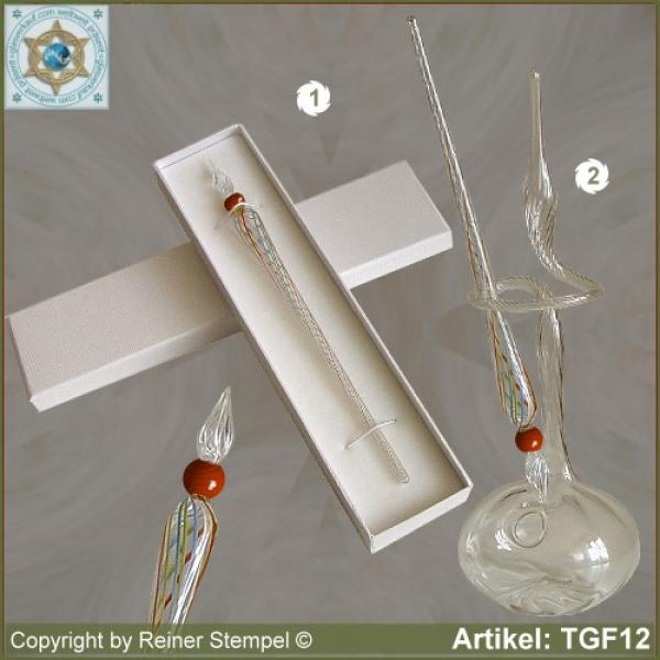 Glass pens, from strip glass, crystal clear colored with pearl red