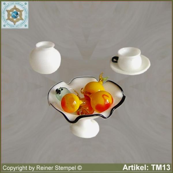 Fruit bowl glass cup sugar bowl miniatures Set 3-pc. opaque white