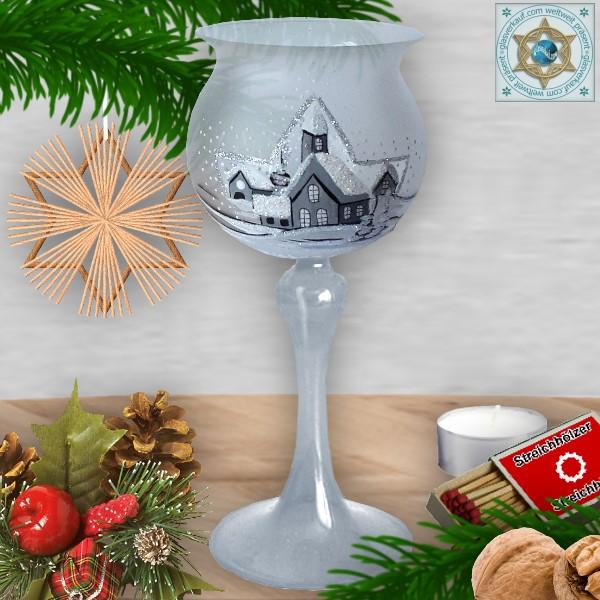 Christmas decoration windlight for Christmas, motif winter village silver, in 4 variants series frost