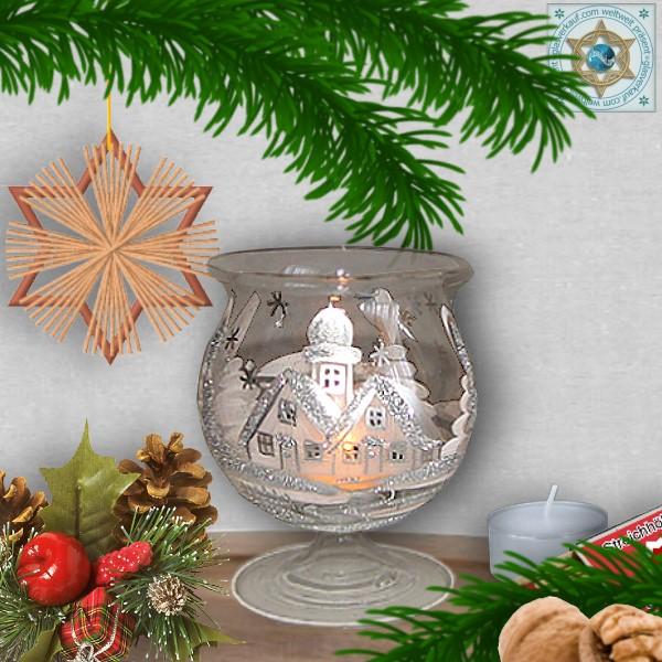 Christmas decoration windlight for Christmas, motif Christmas village white/silver, in 4 variants series frost