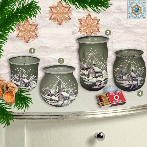 Christmas decoration windlight for Christmas with motif winter village green series Mountain Christmas