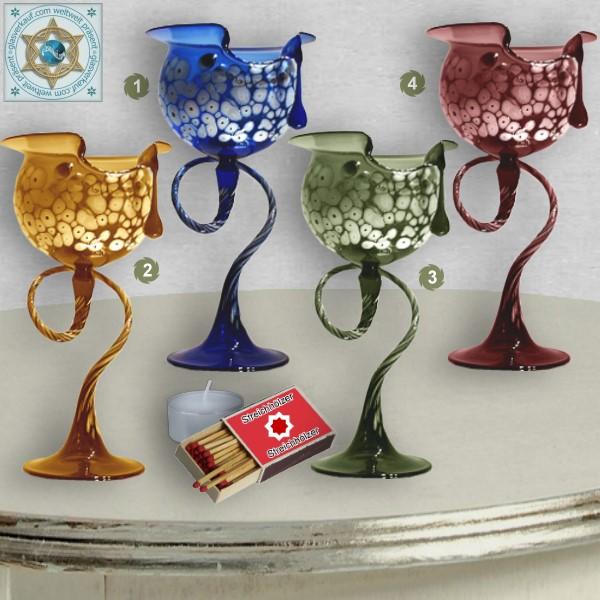 Wind light glass calyx colored, with pattern on curved glass foot
