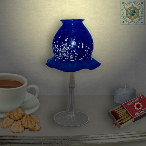 Wind light on glass foot with colored glass lamp shade and pattern