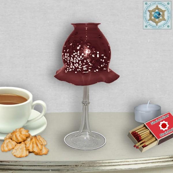 Wind light on glass foot with colored glass lamp shade and pattern